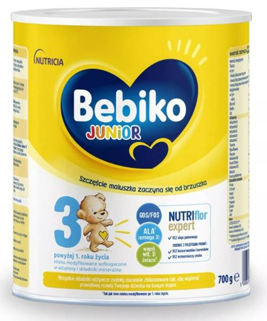 Bebiko Junior 3, odżywcza formuła na bazie mleka dla dzieci powyżej 1. roku życia, 700 g
