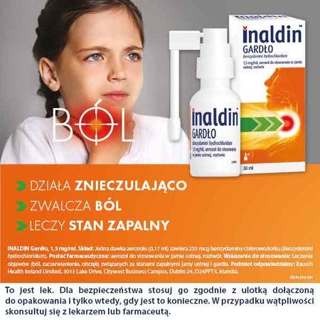 Inaldin Gardło aerozol do stosowania w jamie ustnej 1,5mg/ml, 30 mlData ważności 2025,11.30