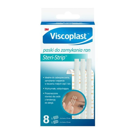 Viscoplast Steri Strip™ Paski do zamykania ran, białe, 6 x 75 mm – 3 szt., 3 x 75 mm – 5 szt.