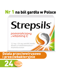 Strepsils pomarańczowy z witaminą C, pastylki twarde, 24 sztuk