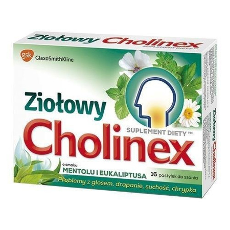 Cholinex Ziołowy mentol i eukaliptus, 16 pastylek do ssania
