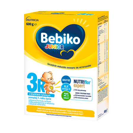 Bebiko Junior 3R Nutriflor Expert, odżywcza formuła na bazie mleka dla dzieci powyżej 1. roku zycia, 600g data ważności 2024/11/15