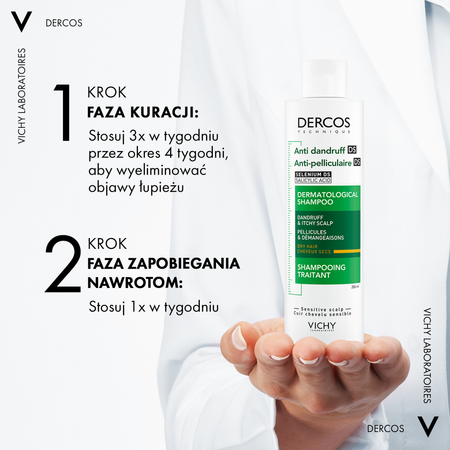 VICHY DERCOS Szampon zwalczajacy łupież do włosów suchych - 200 ml