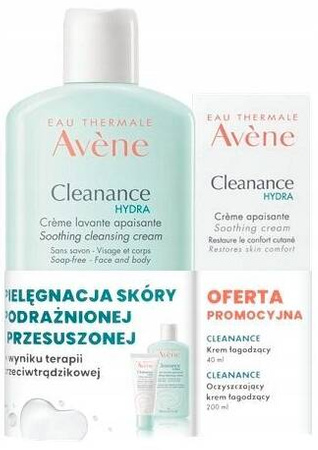 AVENE CLEANANCE HYDRA Zestaw krem 40 ml +krem oczyszczający  200 ml