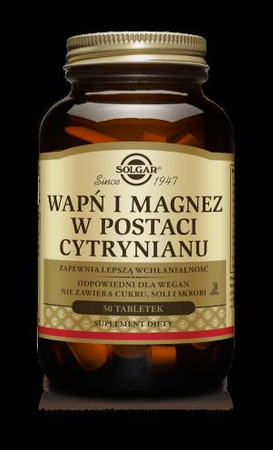 SOLGAR Wapń i Magnez w postaci cytrynianu 50 tabletek