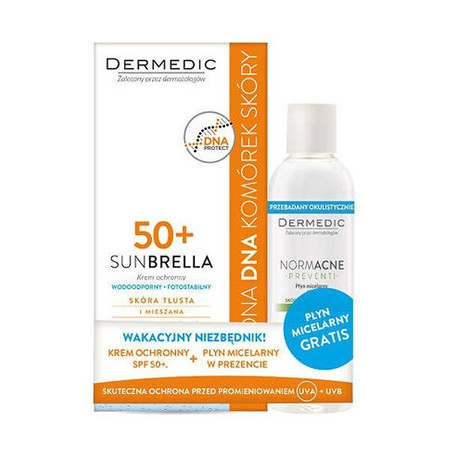 DERMEDIC SUNBRELLA SPF 50 Krem ochronny skóra tłusta i mieszana 50g+płyn micelarny 100ml