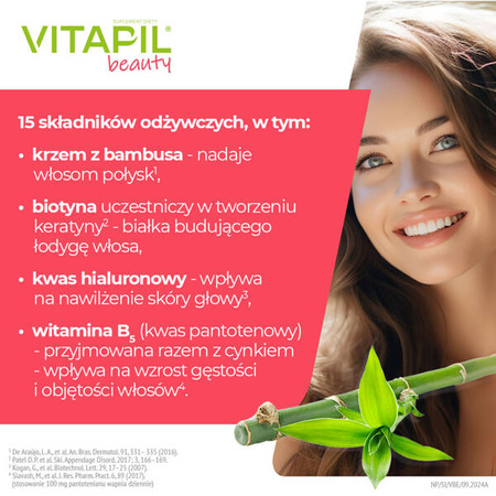 VITAPIL® beauty – na gładkie i lśniące włosy, z biotyną, bambusem i kwasem hialuronowym, 30 kapsułek