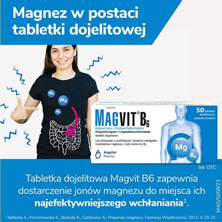 MAGVIT B6, 48 mg+5 mg, lek z magnezem i witaminą B6, 50 tabletek dojelitowych