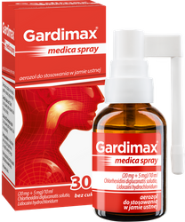 Gardimax medica spray, lek na ból gardła z lidokainą bez cukru, aerozol do stosowania w jamie ustnej o smaku miętowym, 30 ml