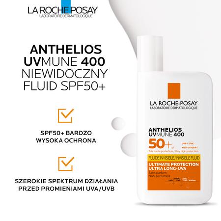 LA ROCHE-POSAY ANTHELIOS UV MUNE 400 Niewidoczny fluid SPF50+, 50ml Data ważności 2026.03.28