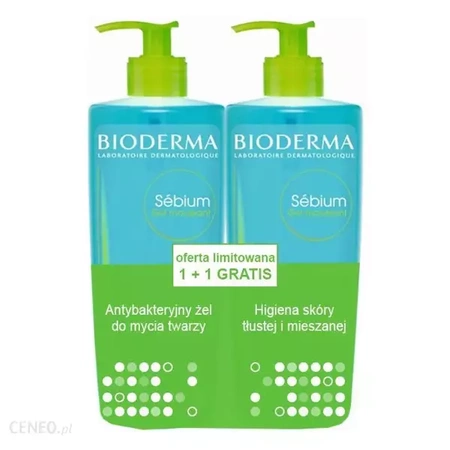 BIODERMA SEBIUM żel do mycia skóra tłusta i mieszana duopak 500ml+500ml