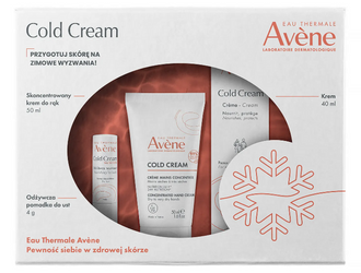 AVENE Cold Cream XMAS Krem, 40 ml+ Krem do rąk, 50 ml + odżywcza pomadka, 4g