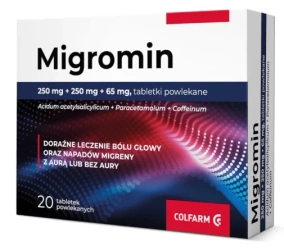 Migromin tabletki powlekane 250mg+250mg+65mg, 20 tabletek