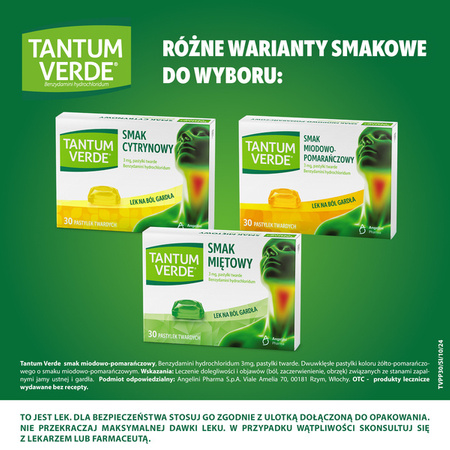 Tantum Verde pastylki smak miodowo-pomarańczowy, 30sztuk