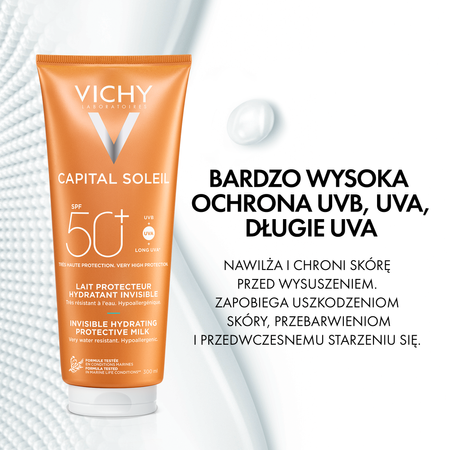 VICHY CAPITAL SOLEIL Ochronne mleczko nawilżające do twarzy i ciała SPF50+, 300ml