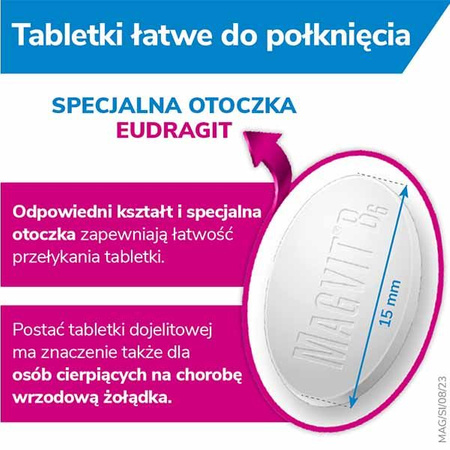 MAGVIT B6, 48 mg+5 mg, lek z magnezem i witaminą B6, 50 tabletek dojelitowych