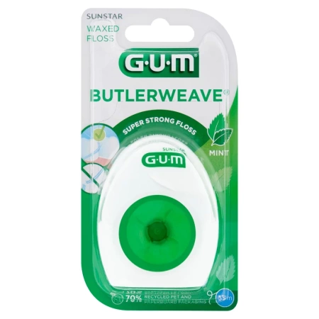 SunstarGum  Butlerweave, woskowana miętowa nić dentystyczna 55 m, 1 sztuka