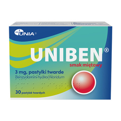 Uniben, smak miętowy pastylki twarde 3mg, 30 sztuk