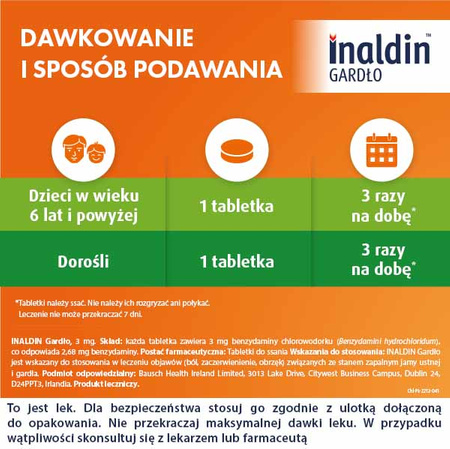 Inaldin Gardło tabletki do ssania 3mg 20tabl. data ważności 2024/09