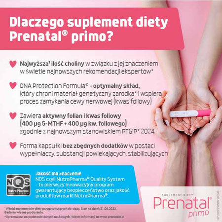 Prenatal Primo – przygotowanie do ciąży, zestaw witamin przed ciążą z choliną, cynkiem i aktywnym folianem, 30 kapsułek