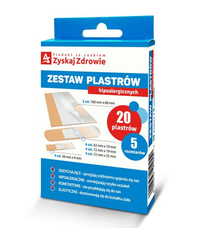 Zestaw plastrów hipoalergicznych 20 sztuk  Zyskaj Zdrowie dATA WAŻNOŚCI 2025.12.30