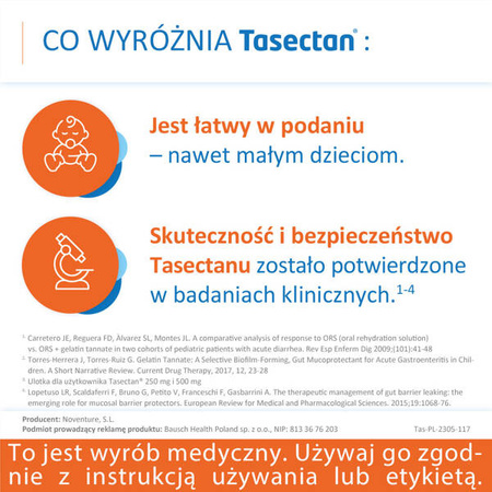 Tasectan 250mg, proszek do stosowania u dzieci, 20 saszetek