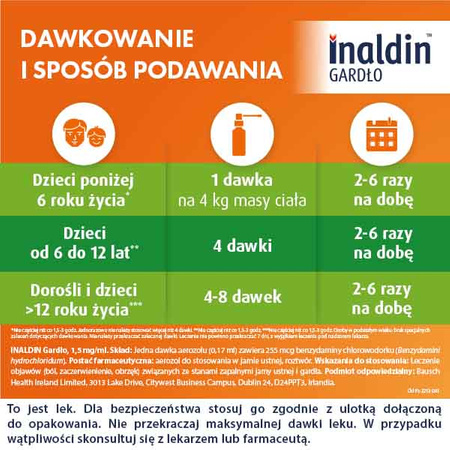 Inaldin Gardło aerozol do stosowania w jamie ustnej 1,5mg/ml, 30 mlData ważności 2025,11.30