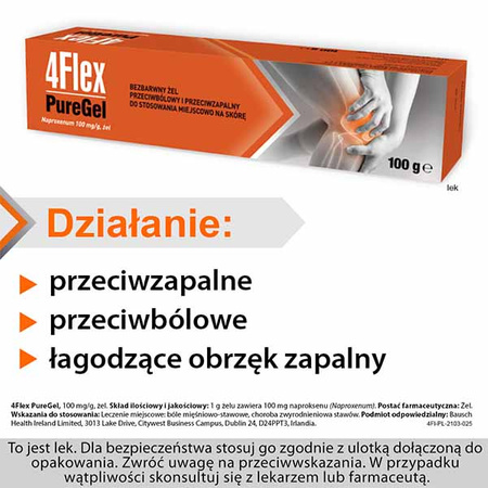 4Flex PureGel 100mg/g żel na ból i stan zapalny mięśni i stawów, 100 g, data ważnosci 2024/06