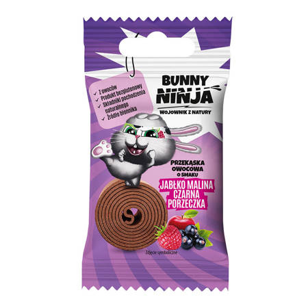 BUNNY NINJA Przekąska owocowa smak jabłka -malina- czarna porzeczka   15