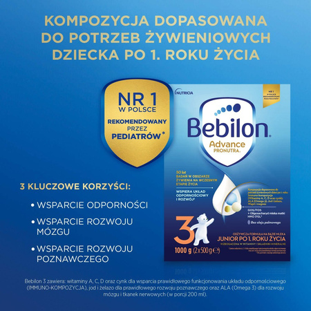 Bebilon 3 Advance Pronutra Junior, formuła na bazie mleka po 1. roku życia, 1000 g