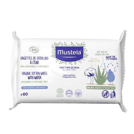 Mustela Chusteczki Bio z organicznej bawełny z wodą, 60 sztuk