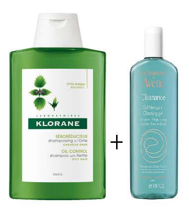KLORANE Szampon na bazie wyciągu z pokrzywy 400ml + AVENE Cleanance żel oczyszczający 100 ml