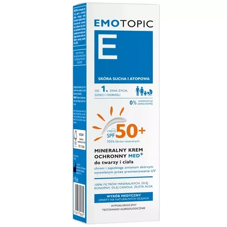 EMOTOPIC Mineralny krem ochronny MED+ do twarzy i ciała SPF50+, 75ml 
