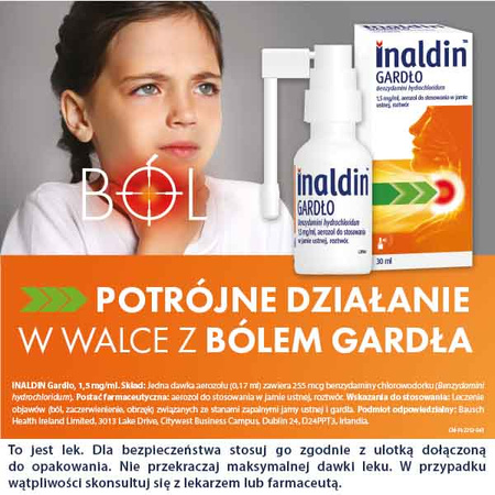 Inaldin Gardło aerozol do stosowania w jamie ustnej 1,5mg/ml, 30 mlData ważności 2025,11.30