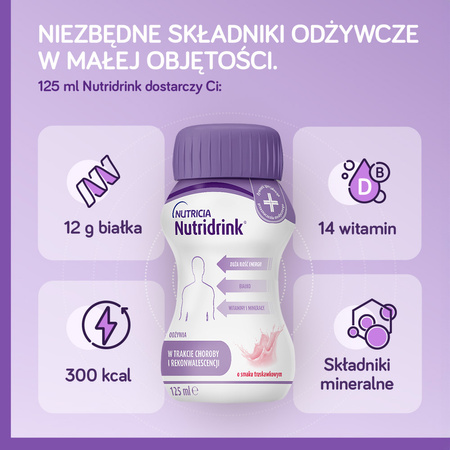 Nutridrink o smaku truskawkowym 4x125 ml  Data waznosci 2025,10.30