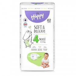 Bella Happy Soft & Delicate, pieluszki, rozmiar 4 Maxi 8-14 kg, 62 szt.