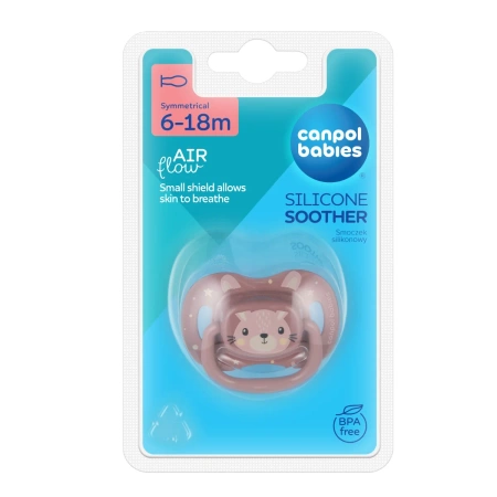 Canpol babies Smoczek usp. silikonowy 6-18m symetryczny CUTE ANIMALS różowy