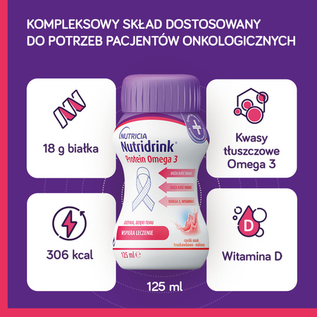Nutridrink Protein Omega 3 o smaku truskawkowo-malinowym 4x125 ml