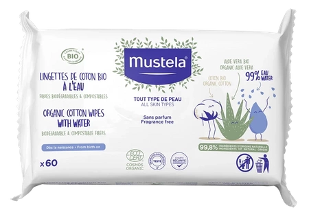 MUSTELA Chusteczki oczyszczające organiczne, 3x60 sztuk