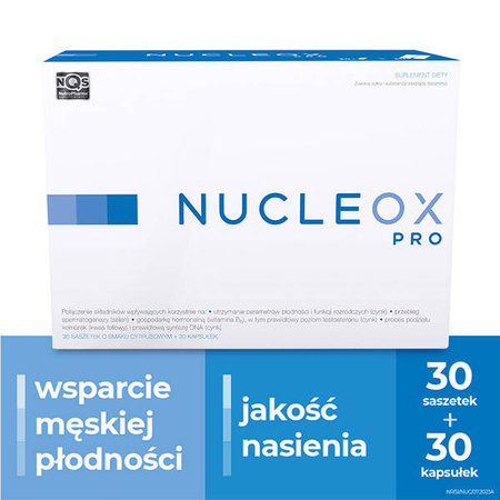 NUCLEOX PRO – wspiera płodność, suplement diety dla mężczyzn dla wsparcia jakości nasienia, 30 saszetek + 30 kapsułek