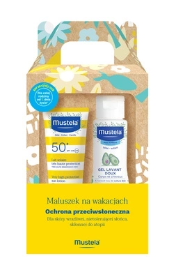 Mustela Maluszek Na Wakacjach Zestaw Mleczko Przeciwsłoneczne Spf50+ Do Twarzy I Ciała 40Ml + Delikatny Żel