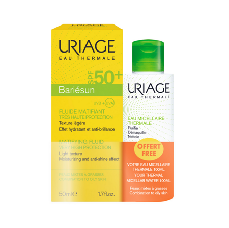 URIAGE BARIESUN Fluid matująco-nawilżający SPF 50+ 50ml +Woda micelarna 100ml