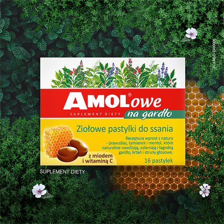 AMOLowe na gardło z miodem i witaminą C 16 pastylek do ssania 
