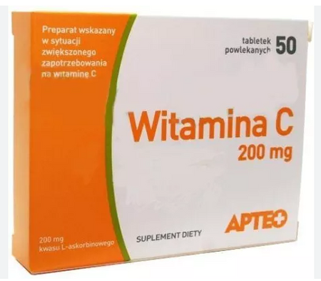 Witamina C 200mg APTEO tabletki powlekane 0,2g,  50 tabletek