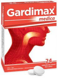 GARDIMAX MEDICA lek na ból gardła z lidokainą bez cukru, 24 tabletki do ssania o smaku miętowym