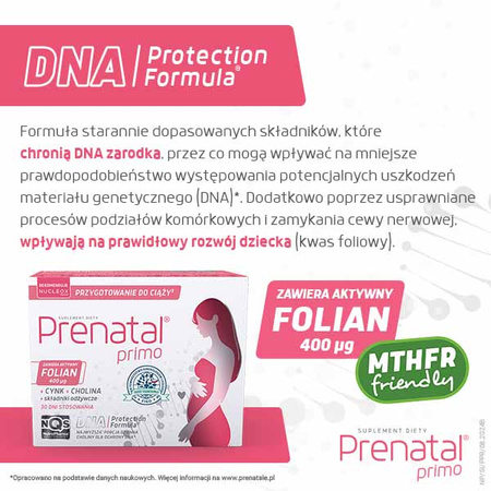 Prenatal Primo – przygotowanie do ciąży, zestaw witamin przed ciążą z choliną, cynkiem i aktywnym folianem, 30 kapsułek