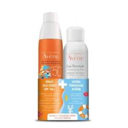 Avene Zestaw Spray dla dzieci SPF50+, 200ml + Woda termalna, 150ml