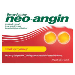 Benzydamine Neo-Angin 3mg, smak cytrynowy, 20 pastylek do ssania