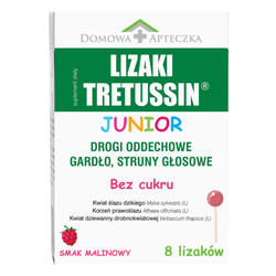 Lizaki Tretussin Junior smak malinowy bez cukru, 8 sztuk