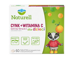 Naturell Cynk + Witamina C dla dzieci tabletki, 60 tabletek